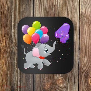Elephant 4 Years Old Zoo Animals 4th Birthday Coaster