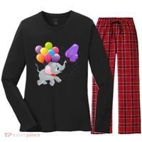 Elephant 4 Years Old Zoo Animals 4th Birthday Women's Long Sleeve Flannel Pajama Set  thumb 0