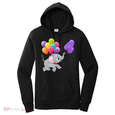 Elephant 4 Years Old Zoo Animals 4th Birthday Women's Hoodie