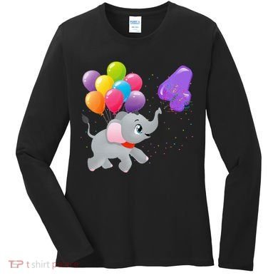 Elephant 4 Years Old Zoo Animals 4th Birthday Women's Long Sleeve Shirt