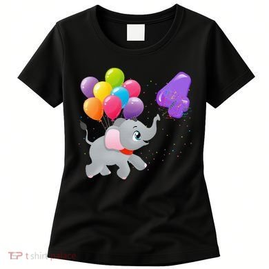 Elephant 4 Years Old Zoo Animals 4th Birthday Women's T-Shirt