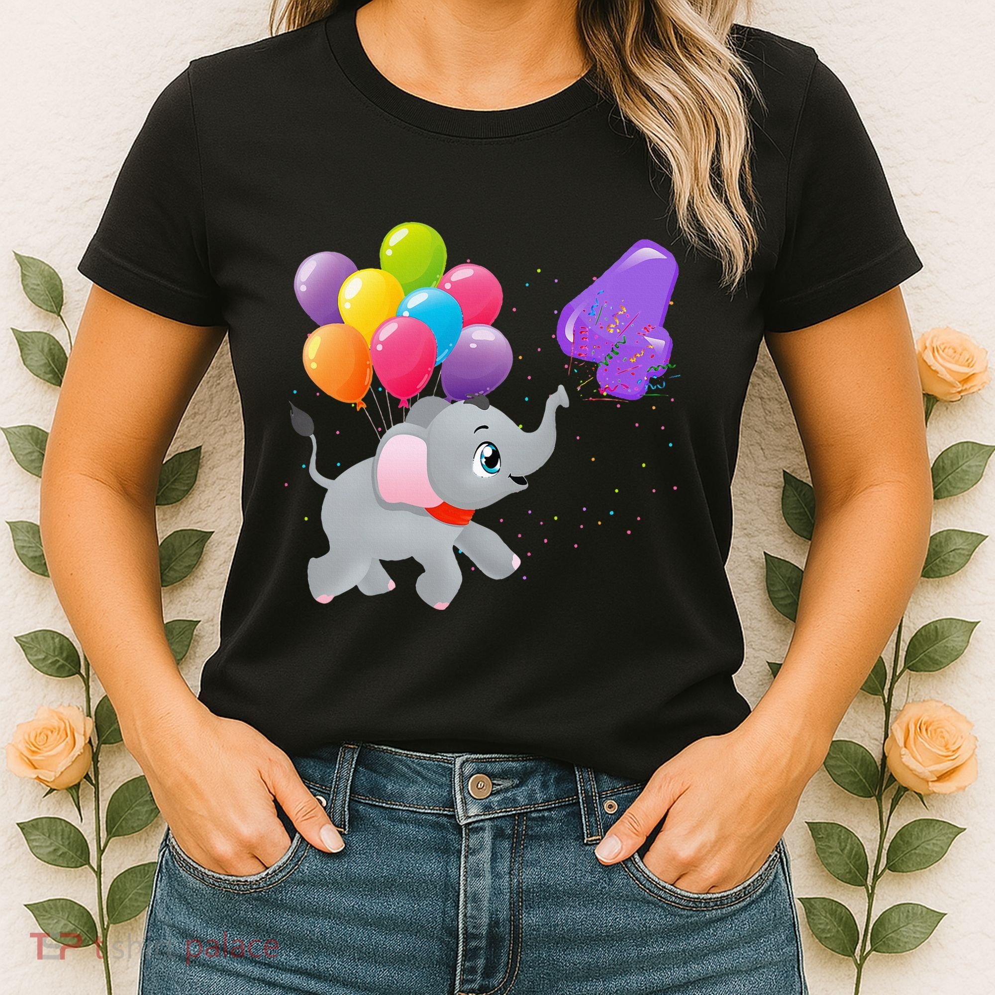 Elephant 4 Years Old Zoo Animals 4th Birthday Women's T-Shirt