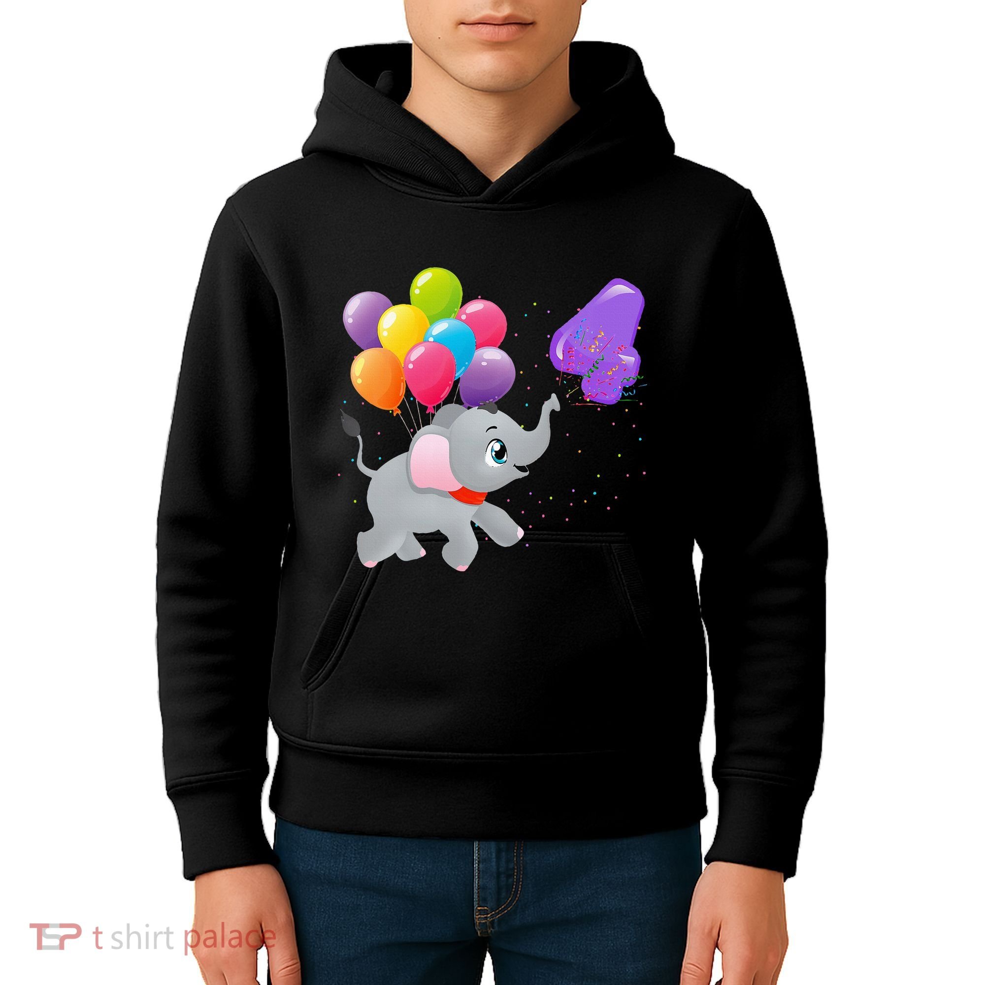 Elephant 4 Years Old Zoo Animals 4th Birthday Kids Hoodie