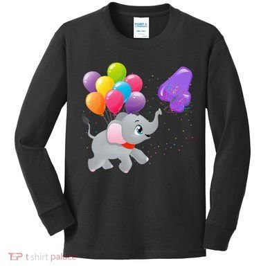 Elephant 4 Years Old Zoo Animals 4th Birthday Kids Long Sleeve Shirt