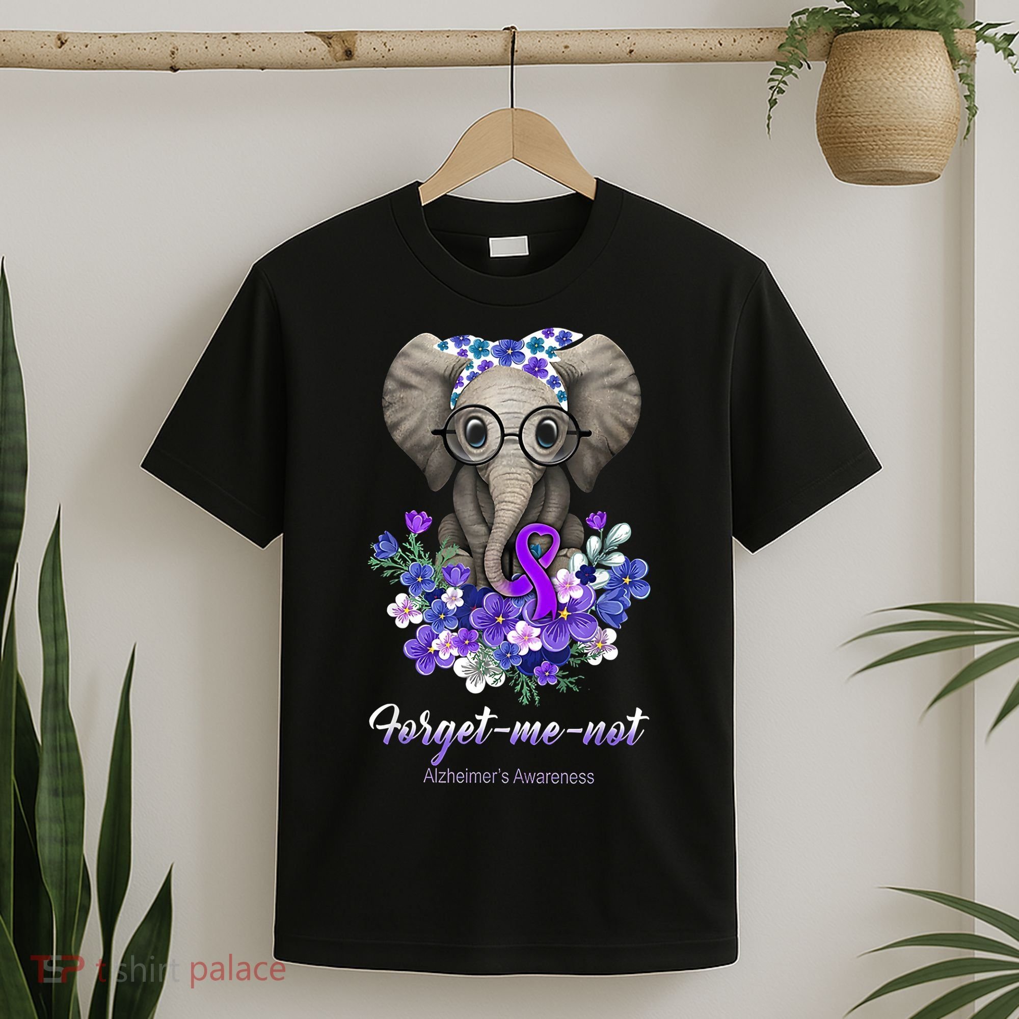 Elephant AlzheimerS Awareness Purple Ribbon T-Shirt