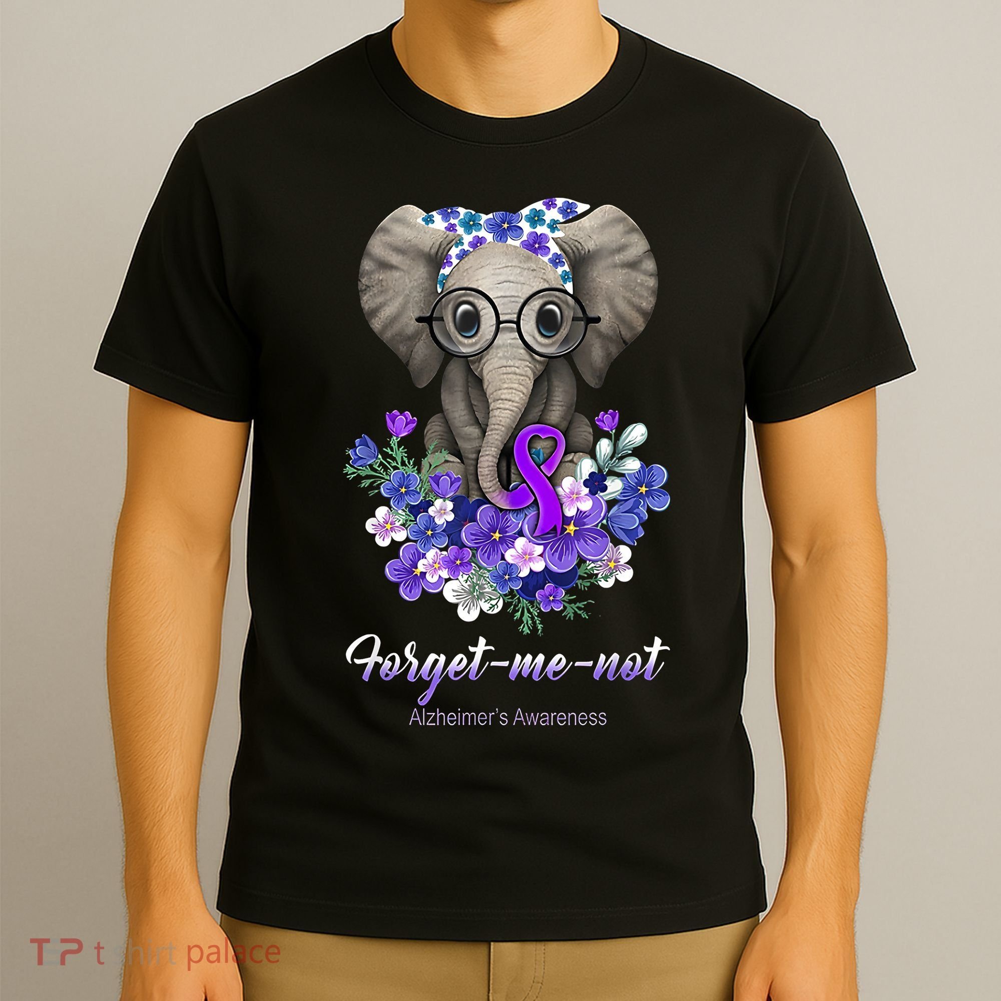 Elephant AlzheimerS Awareness Purple Ribbon T-Shirt