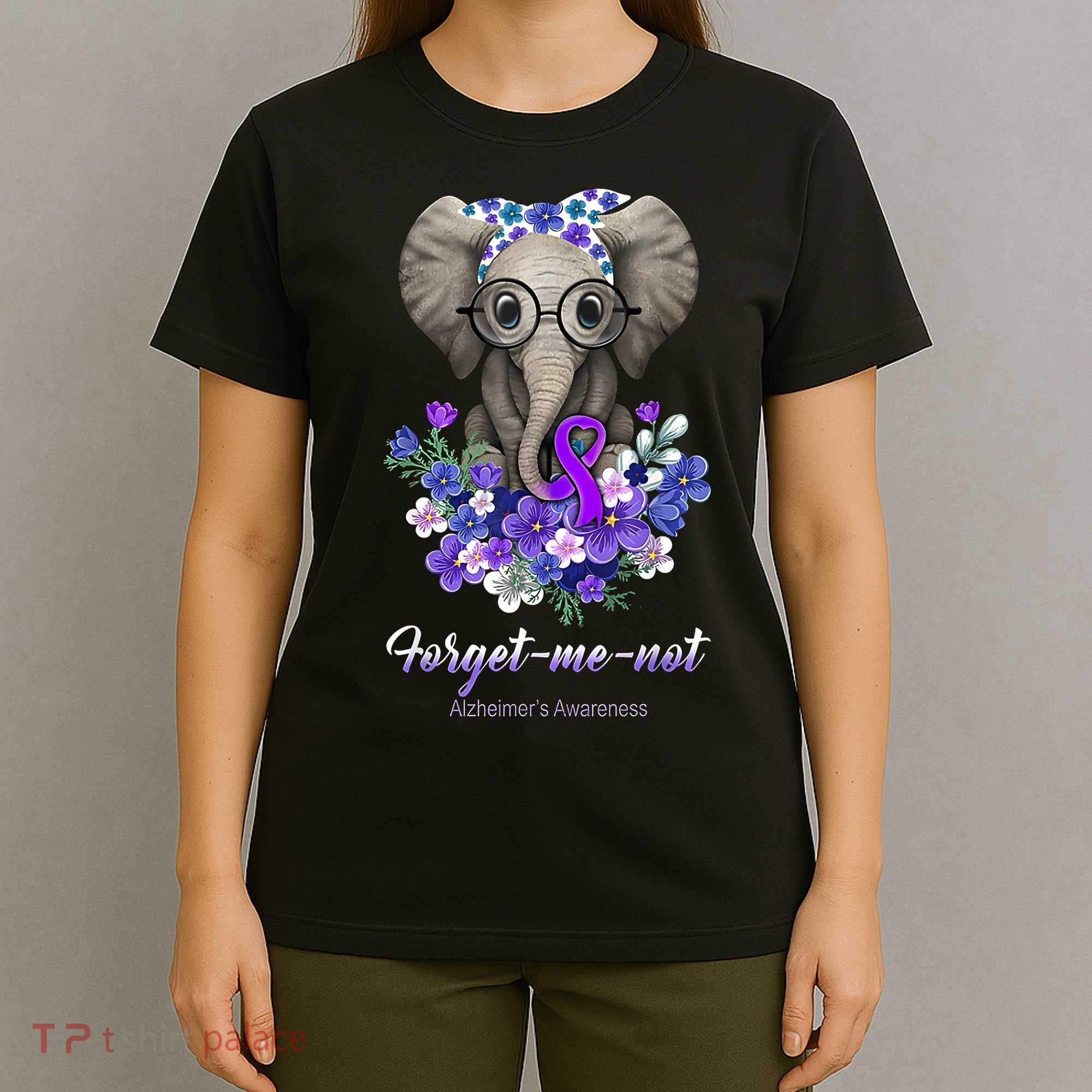 Elephant AlzheimerS Awareness Purple Ribbon T-Shirt
