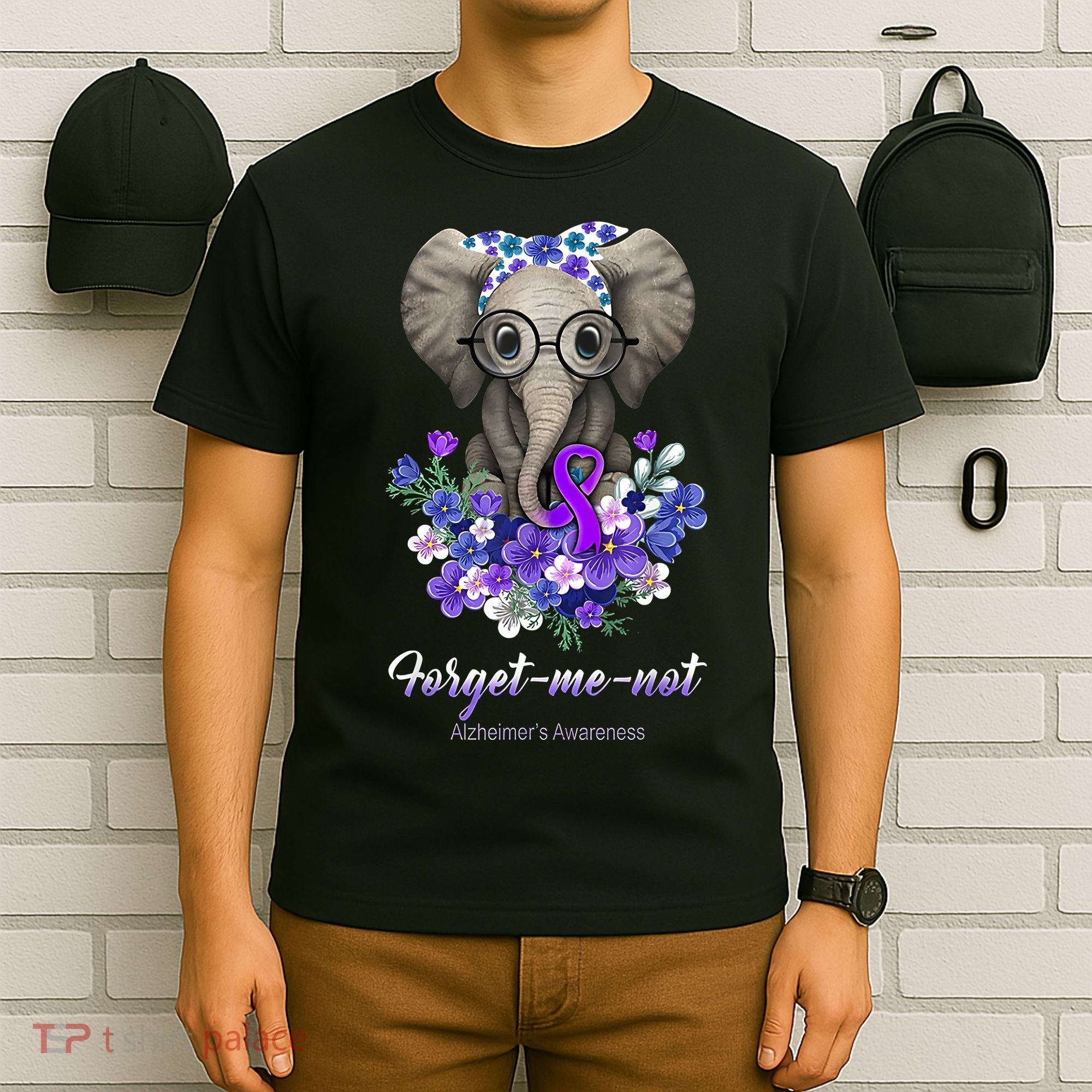 Elephant AlzheimerS Awareness Purple Ribbon T-Shirt