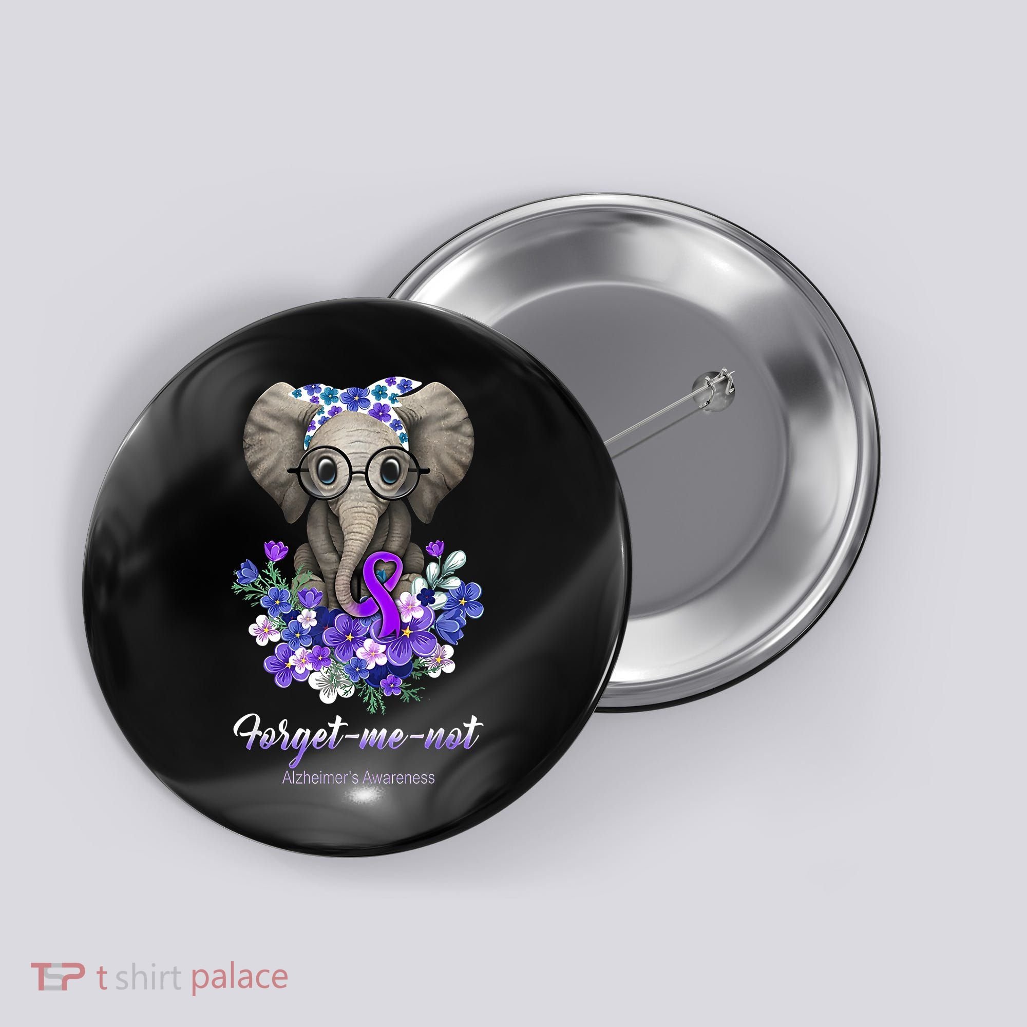Elephant AlzheimerS Awareness Purple Ribbon Button