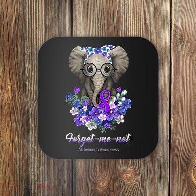 Elephant AlzheimerS Awareness Purple Ribbon Coaster