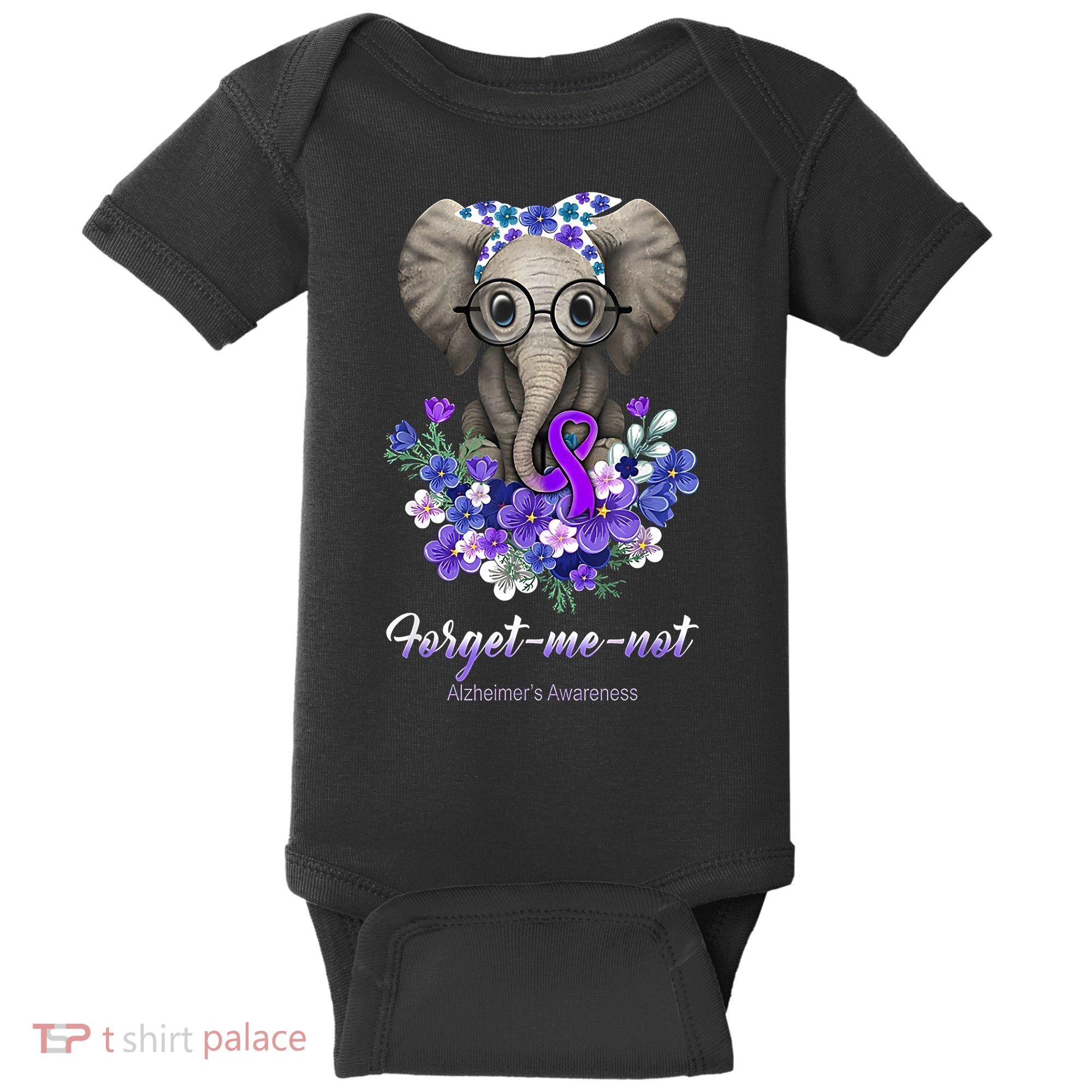 Elephant AlzheimerS Awareness Purple Ribbon Baby Bodysuit