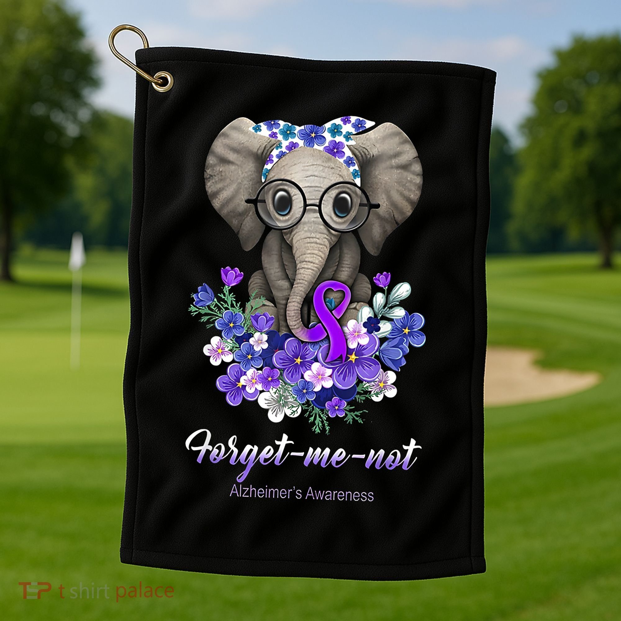 Elephant AlzheimerS Awareness Purple Ribbon Golf Towel