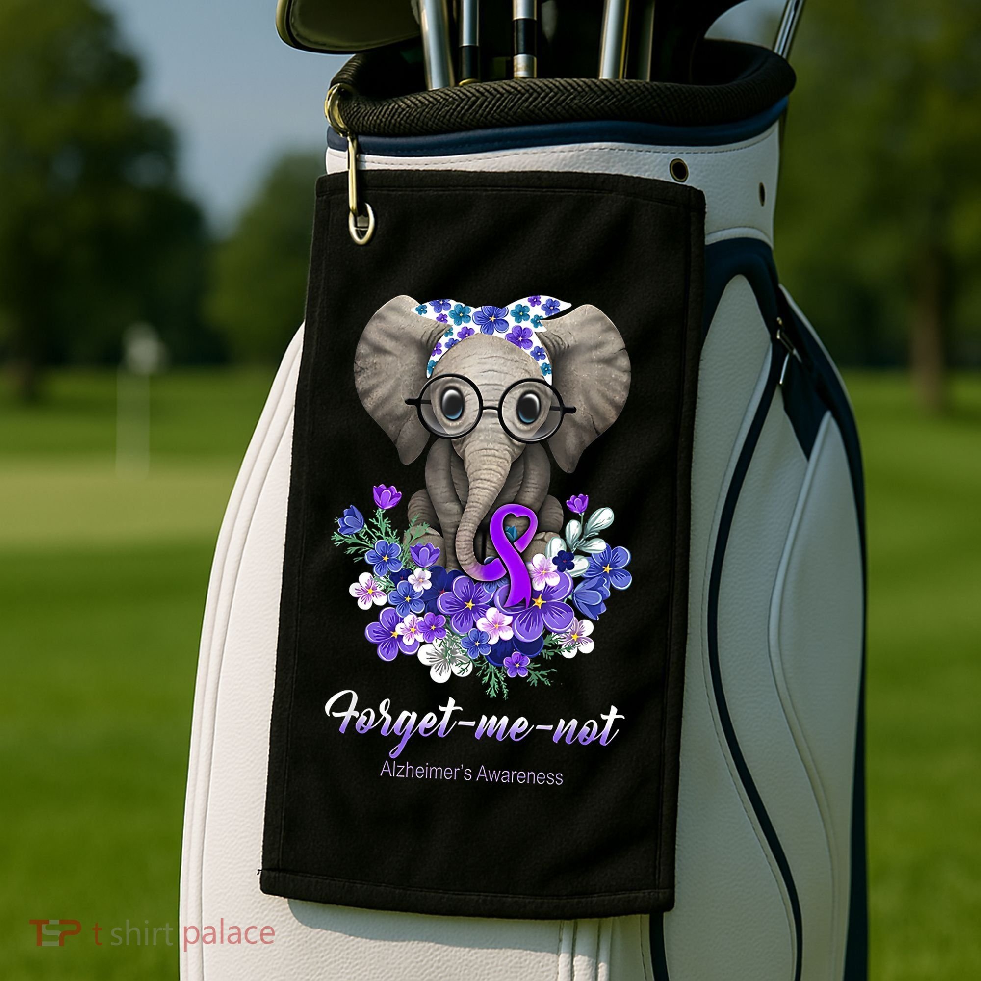 Elephant AlzheimerS Awareness Purple Ribbon Golf Towel
