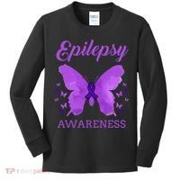 Epilepsy Awareness Butterfly Epilepsy Warrior Kids Long Sleeve Shirt thumb 0
