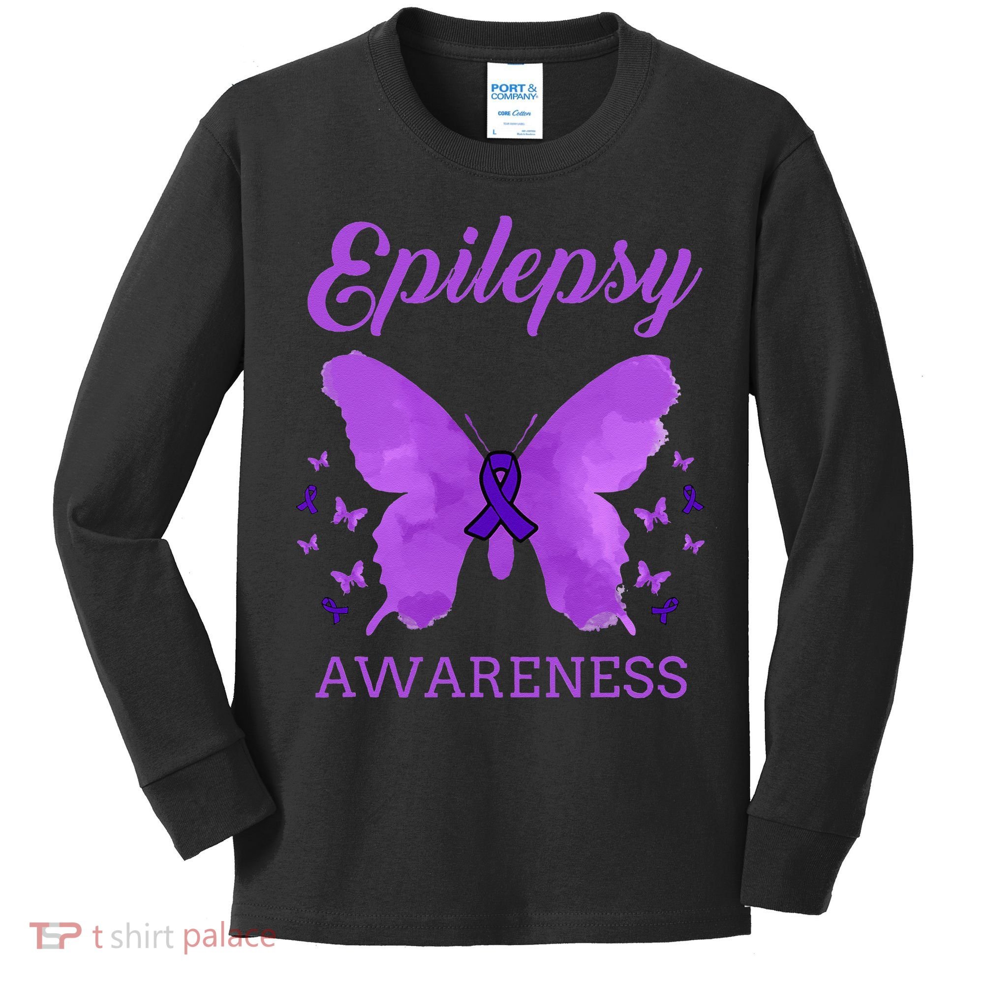 Epilepsy Awareness Butterfly Epilepsy Warrior Kids Long Sleeve Shirt