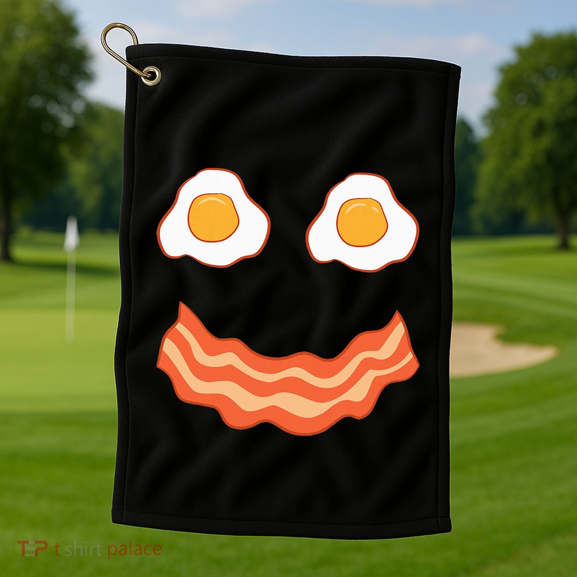 Egg And Bacon Egg And Bacon Face Brunch Breakfast Golf Towel