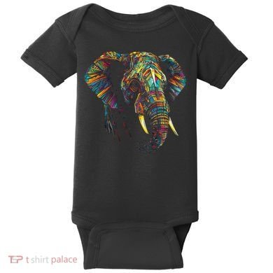 Elephant Animal Colourful Zoo Art Elephant Baby Bodysuit