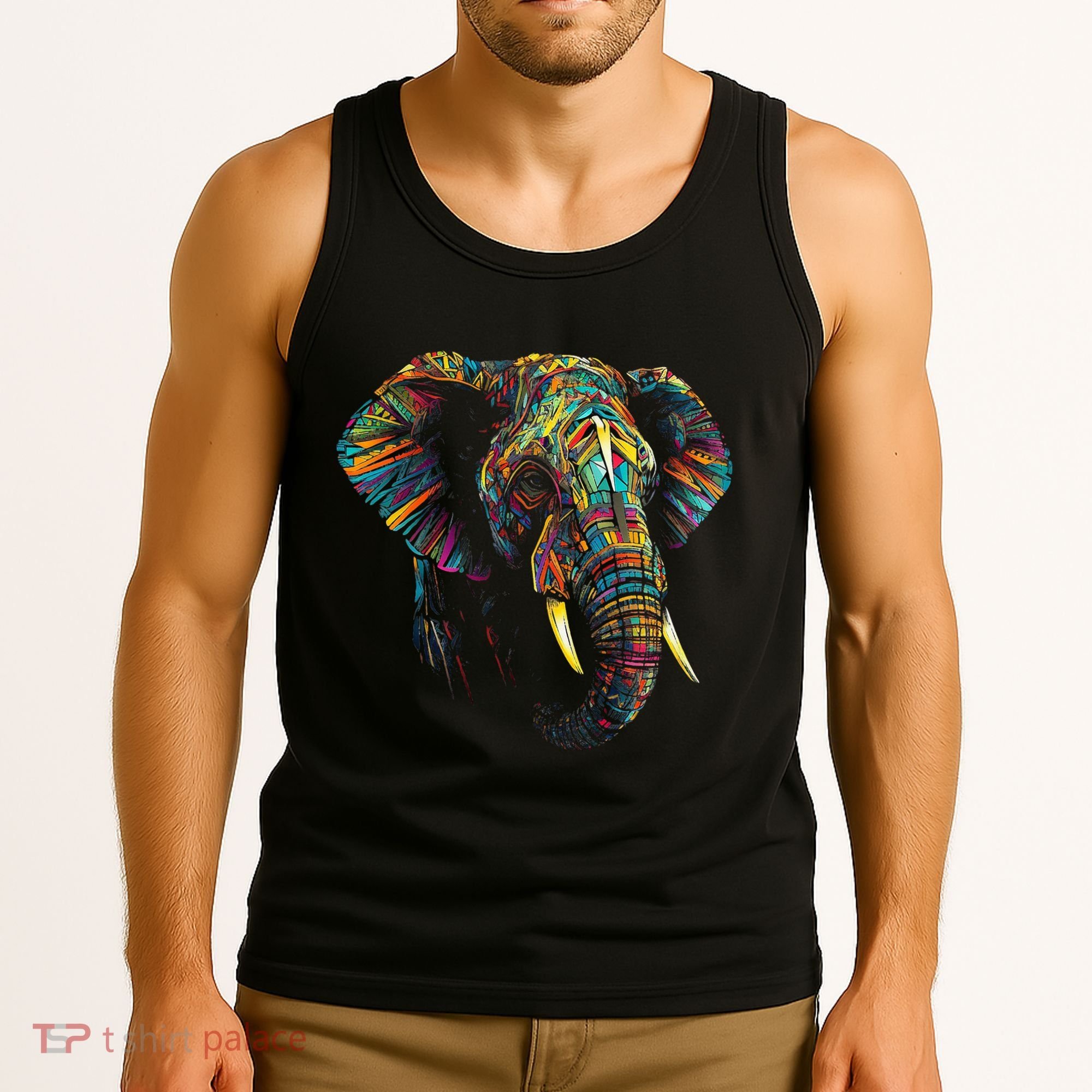 Elephant Animal Colourful Zoo Art Elephant Tank Top