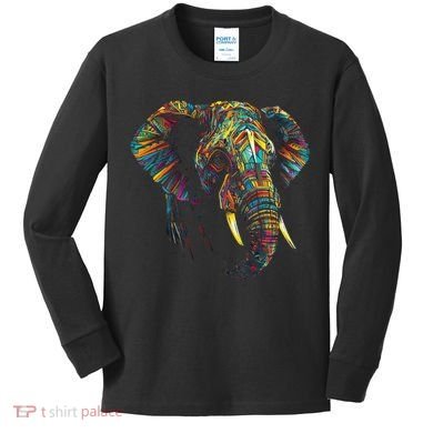 Elephant Animal Colourful Zoo Art Elephant Kids Long Sleeve Shirt