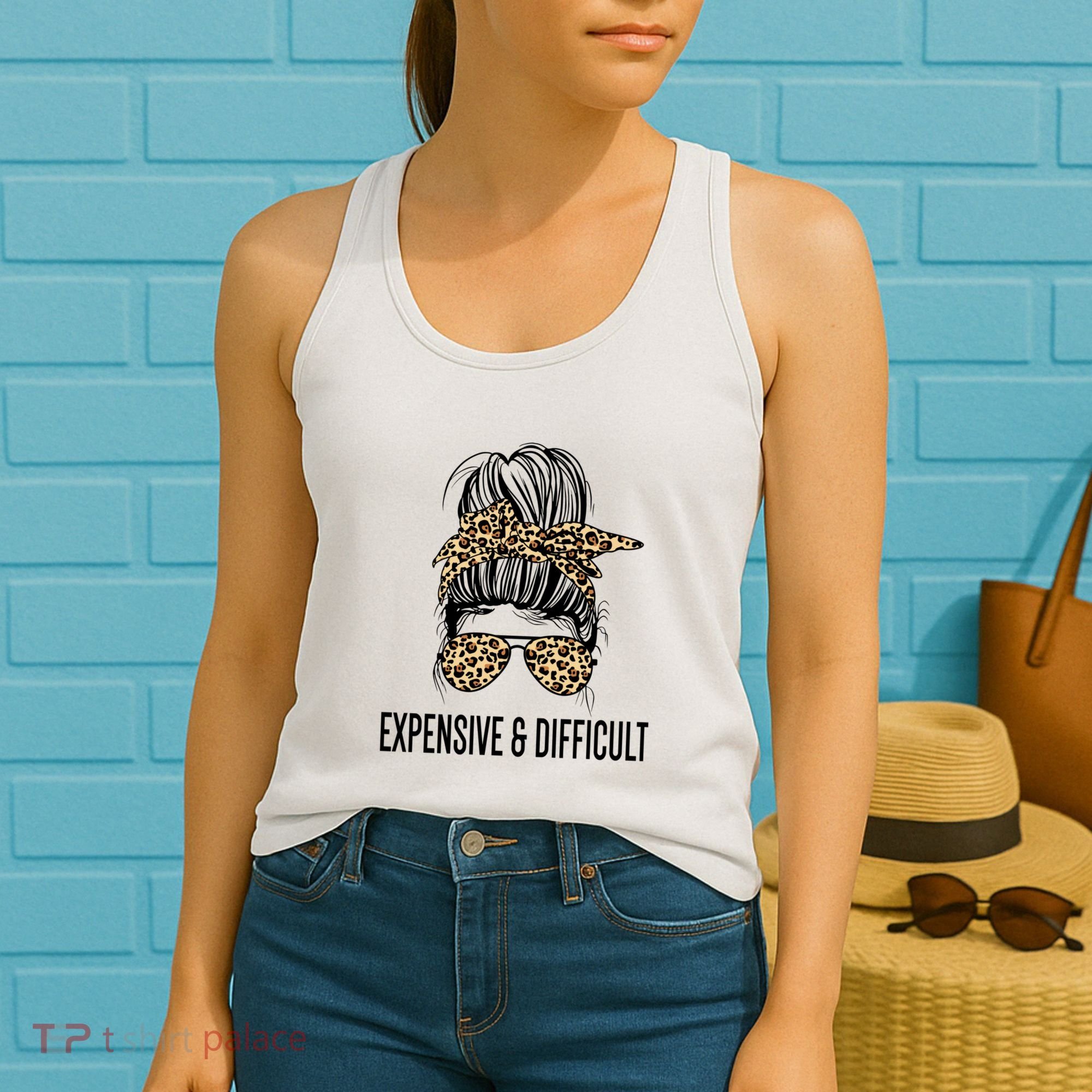 Expensive And Difficult Funny Bougie Bougee Messy Bun Cool Gift Women's Tank Top