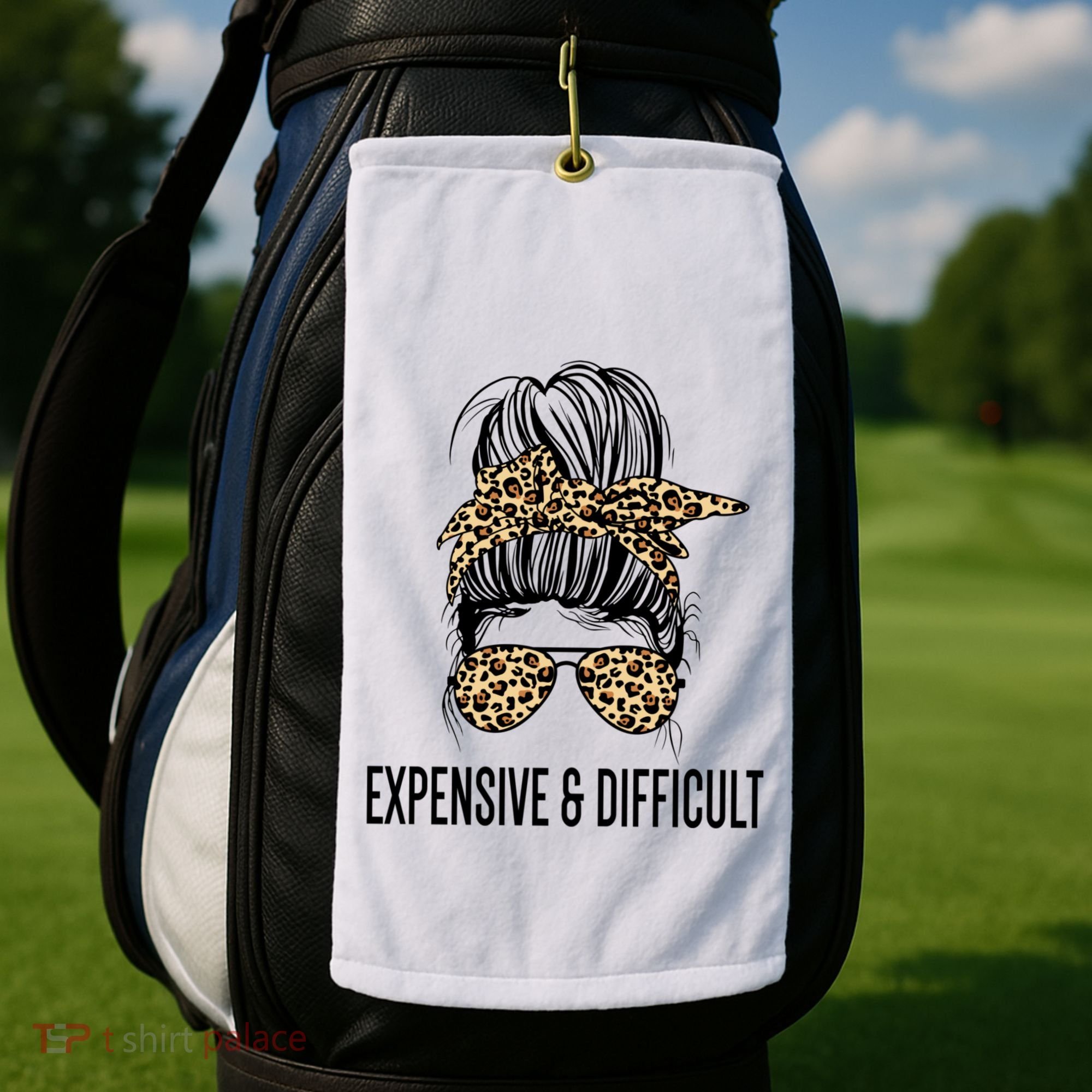 Expensive And Difficult Funny Bougie Bougee Messy Bun Cool Gift Golf Towel