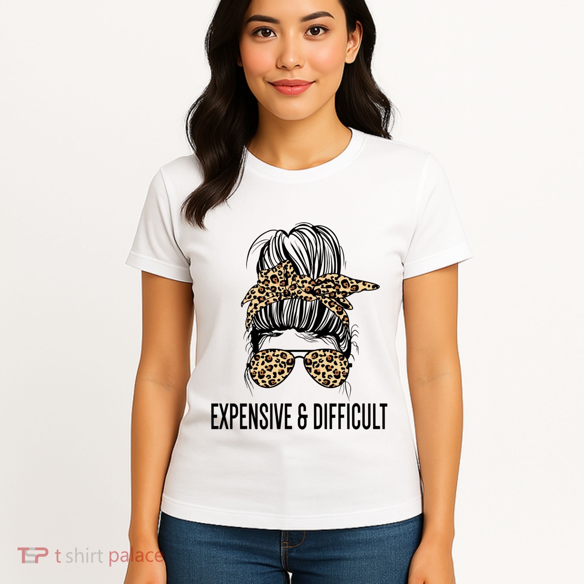 Expensive And Difficult Funny Bougie Bougee Messy Bun Cool Gift Women's T-Shirt