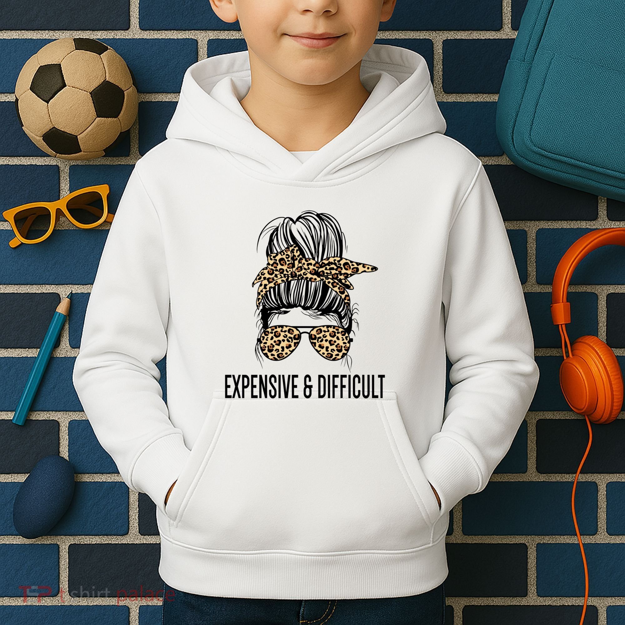 Expensive And Difficult Funny Bougie Bougee Messy Bun Cool Gift Kids Hoodie