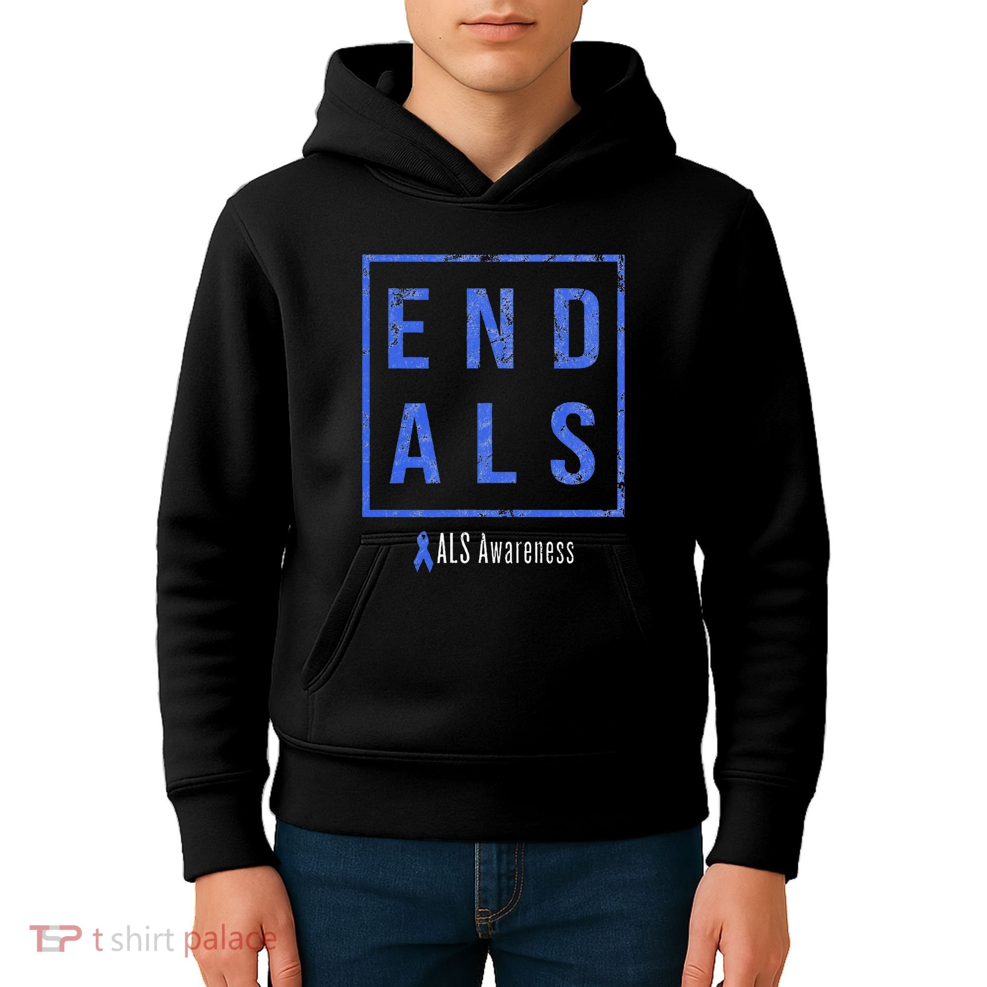 End Als Distressed Als Awareness Kids Hoodie