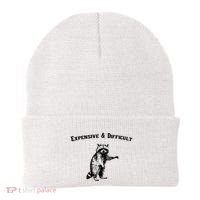 Expensive And Difficult Retro Funny Raccoon Beanie thumb 0