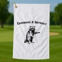 Expensive And Difficult Retro Funny Raccoon Golf Towel thumb 1