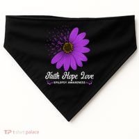 Epilepsy Awareness Faith Hope Love Purple Ribbon Pretty Tee Great Gift USA-Made Doggie Bandana thumb 0