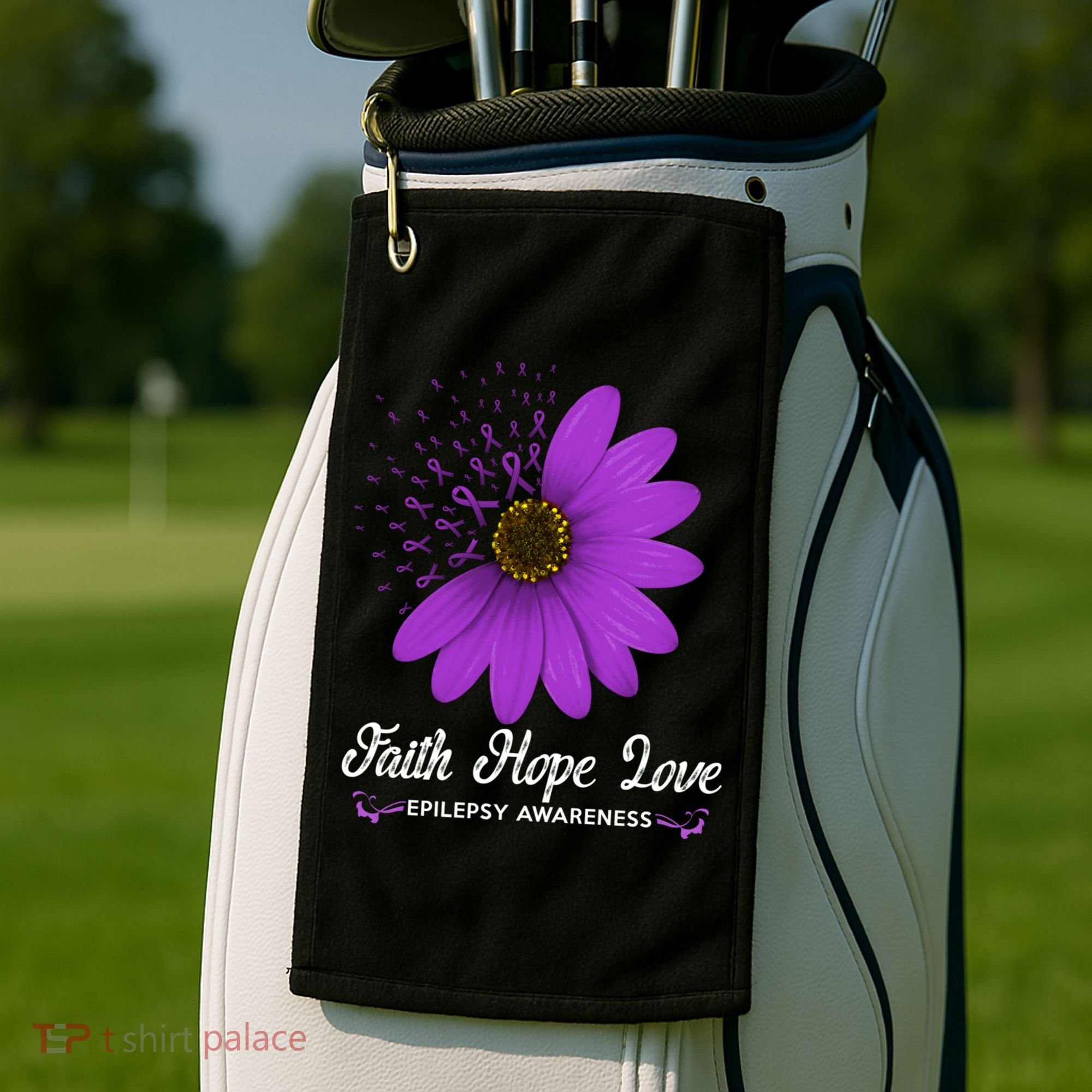 Epilepsy Awareness Faith Hope Love Purple Ribbon Pretty Tee Great Gift Golf Towel