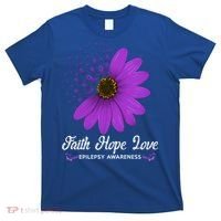 Epilepsy Awareness Faith Hope Love Purple Ribbon Pretty Tee Great Gift T-Shirt thumb 0