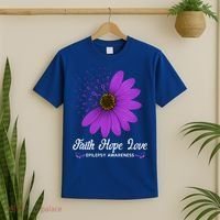 Epilepsy Awareness Faith Hope Love Purple Ribbon Pretty Tee Great Gift T-Shirt thumb 2