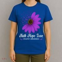Epilepsy Awareness Faith Hope Love Purple Ribbon Pretty Tee Great Gift T-Shirt thumb 4