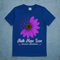 Epilepsy Awareness Faith Hope Love Purple Ribbon Pretty Tee Great Gift T-Shirt thumb 5