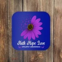 Epilepsy Awareness Faith Hope Love Purple Ribbon Pretty Tee Great Gift Coaster thumb 0