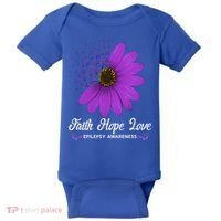 Epilepsy Awareness Faith Hope Love Purple Ribbon Pretty Tee Great Gift Baby Bodysuit thumb 0