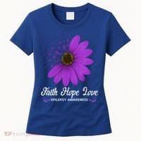 Epilepsy Awareness Faith Hope Love Purple Ribbon Pretty Tee Great Gift Women's T-Shirt thumb 0