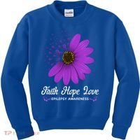 Epilepsy Awareness Faith Hope Love Purple Ribbon Pretty Tee Great Gift Kids Sweatshirt thumb 0