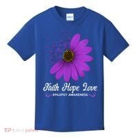 Epilepsy Awareness Faith Hope Love Purple Ribbon Pretty Tee Great Gift Kids T-Shirt thumb 0