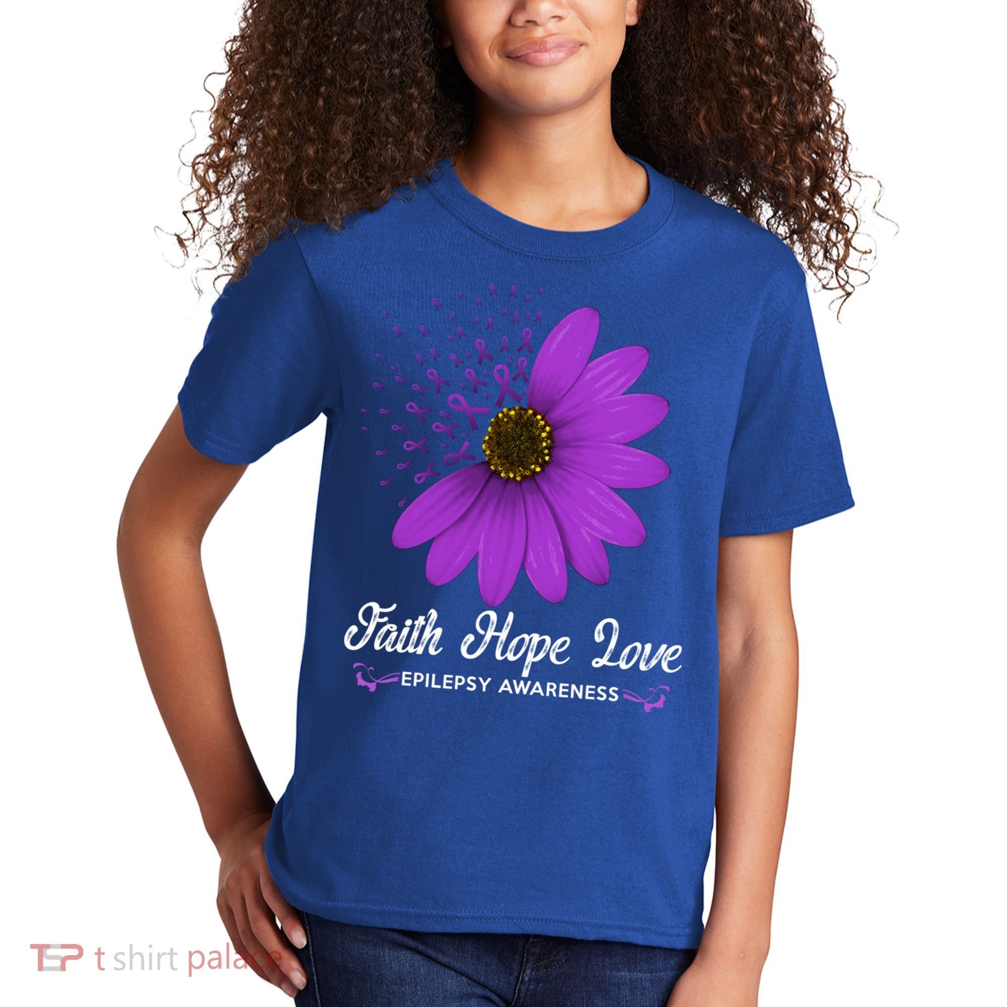 Epilepsy Awareness Faith Hope Love Purple Ribbon Pretty Tee Great Gift Kids T-Shirt