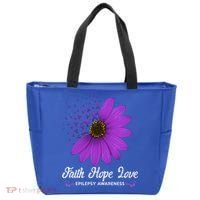 Epilepsy Awareness Faith Hope Love Purple Ribbon Pretty Tee Great Gift Tote Bag thumb 0