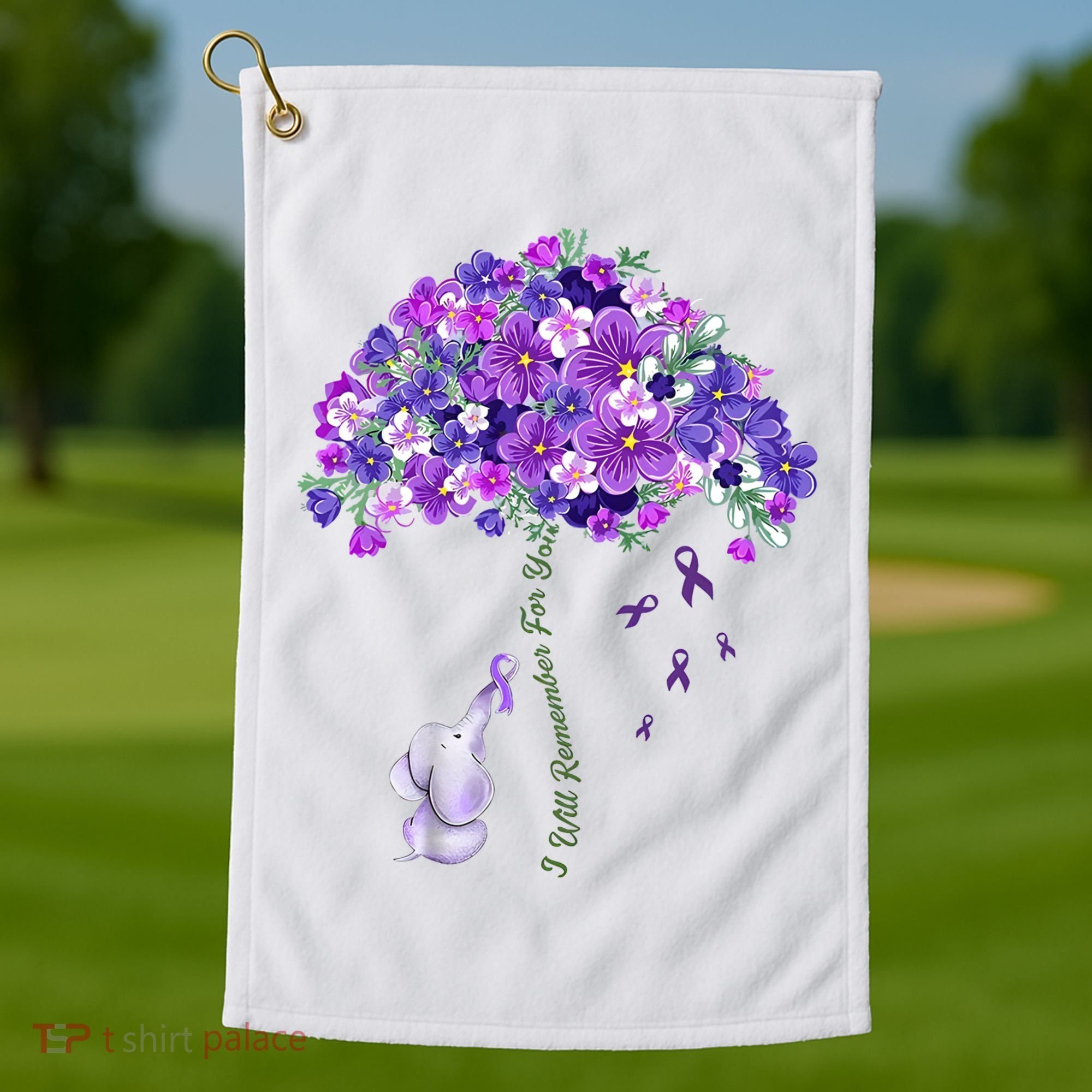 Elephant Alzheimers Flower Family Support Golf Towel