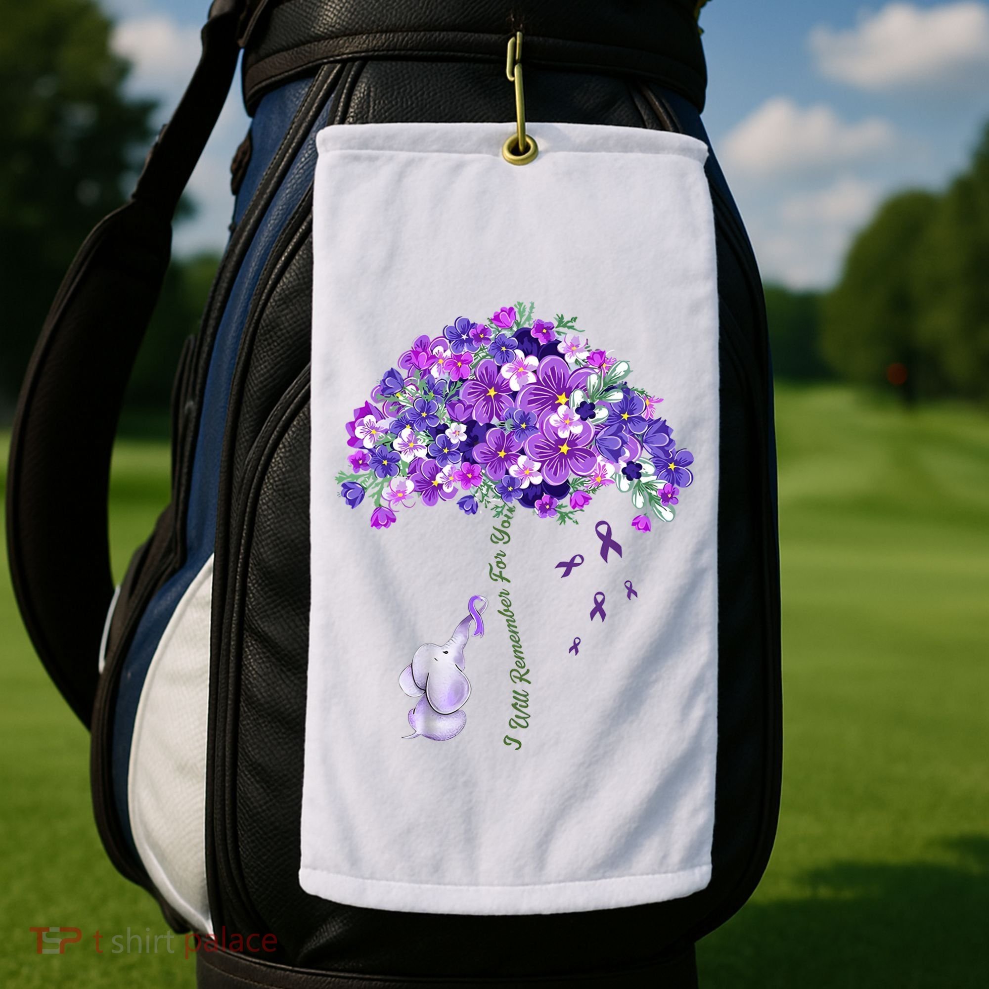 Elephant Alzheimers Flower Family Support Golf Towel