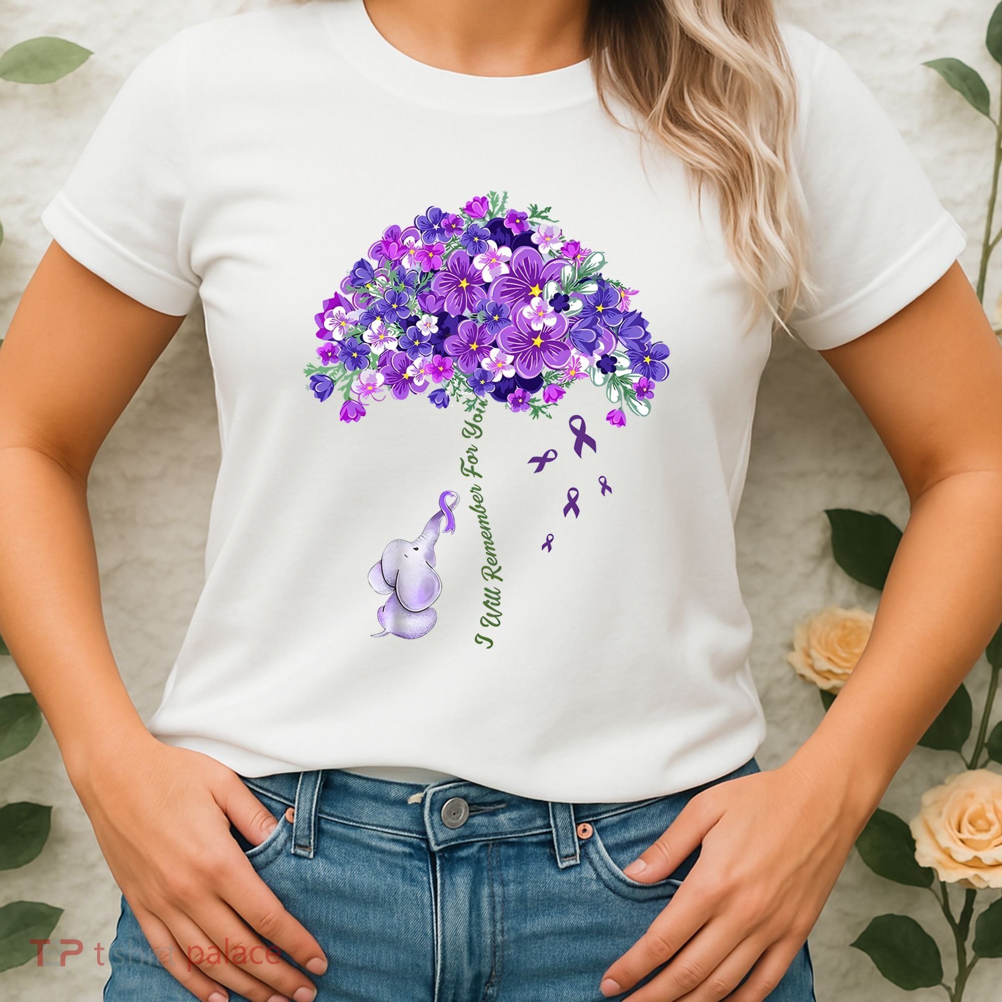 Elephant Alzheimers Flower Family Support Women's T-Shirt