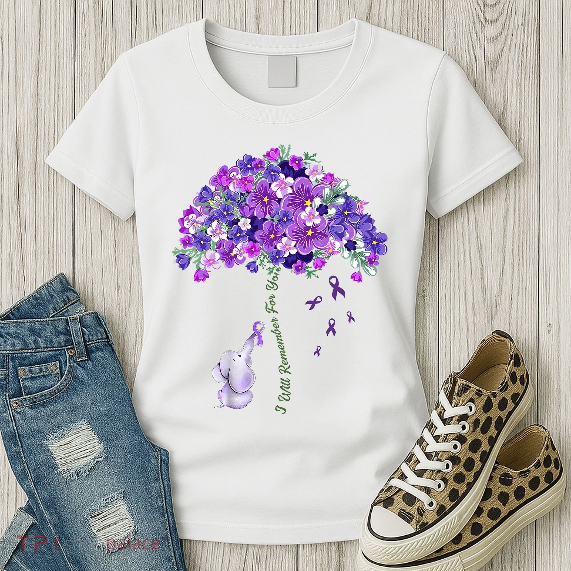 Elephant Alzheimers Flower Family Support Women's T-Shirt
