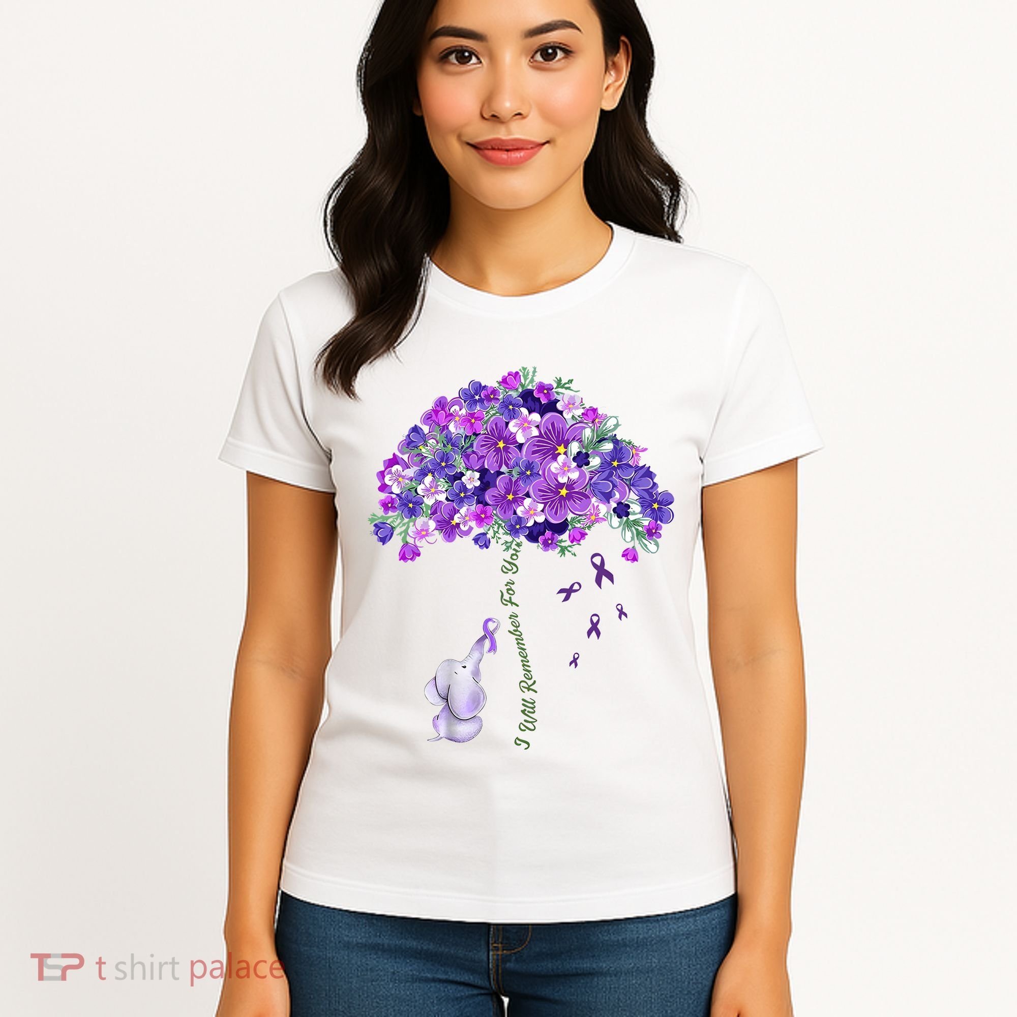 Elephant Alzheimers Flower Family Support Women's T-Shirt