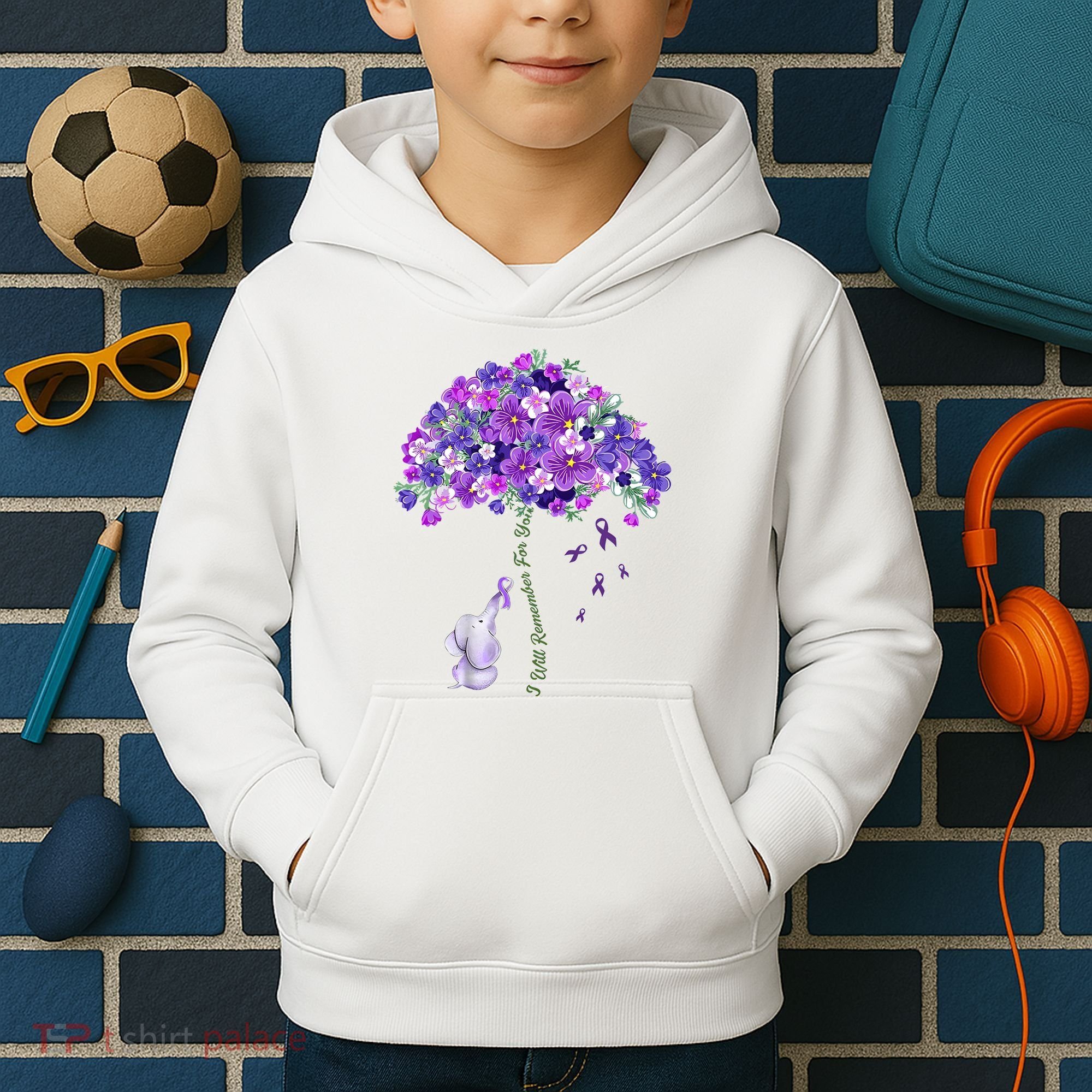 Elephant Alzheimers Flower Family Support Kids Hoodie