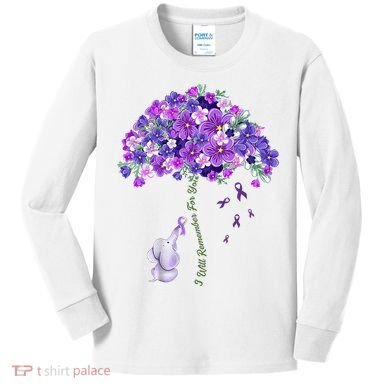 Elephant Alzheimers Flower Family Support Kids Long Sleeve Shirt